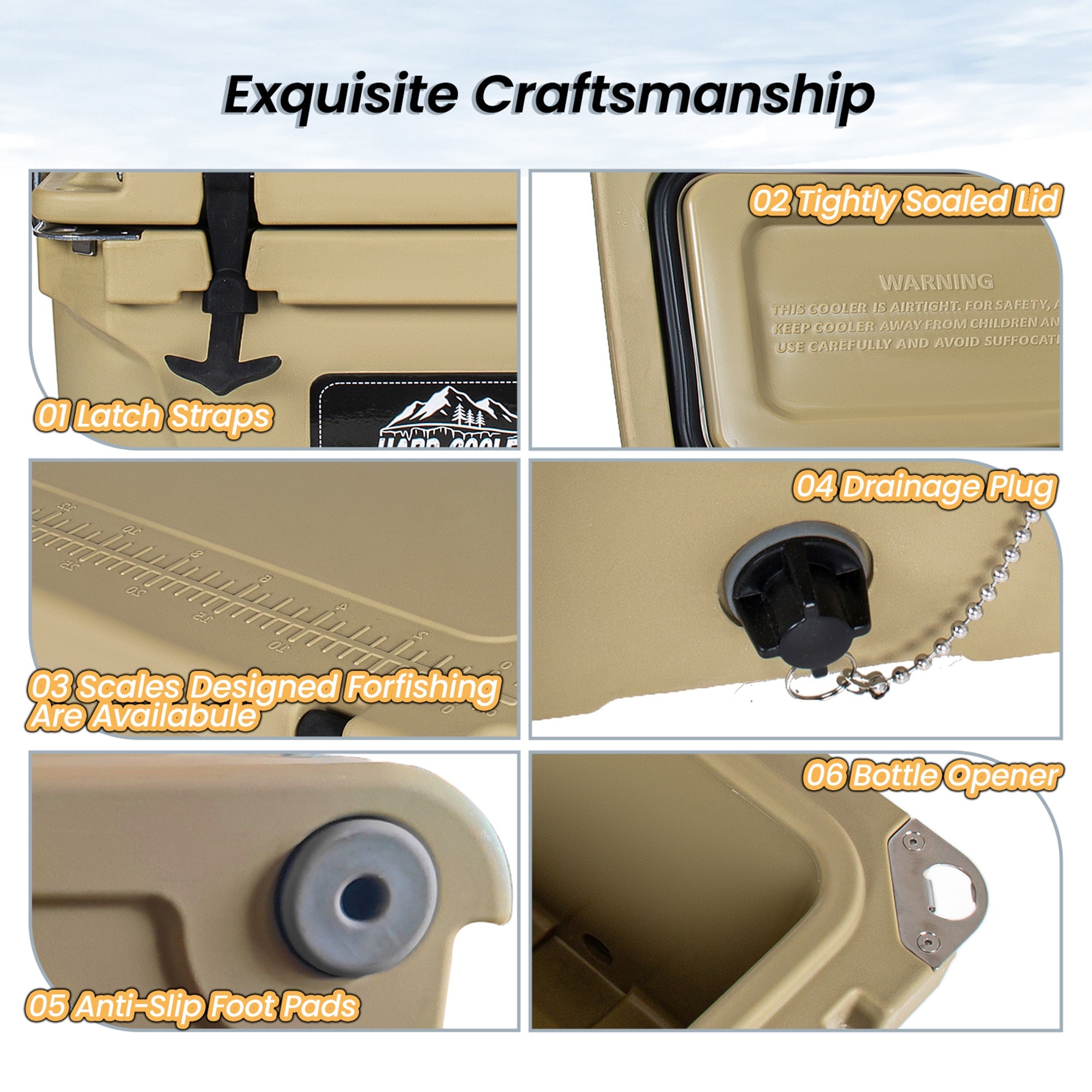 20 Quart Khaki Cooler, Ultra-Tough Hard Shell Ice Chest