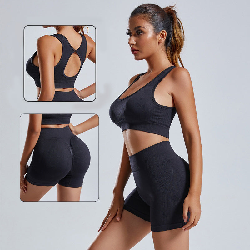 Women's Seamless Yoga Vest Shorts Workout Set High-Waist