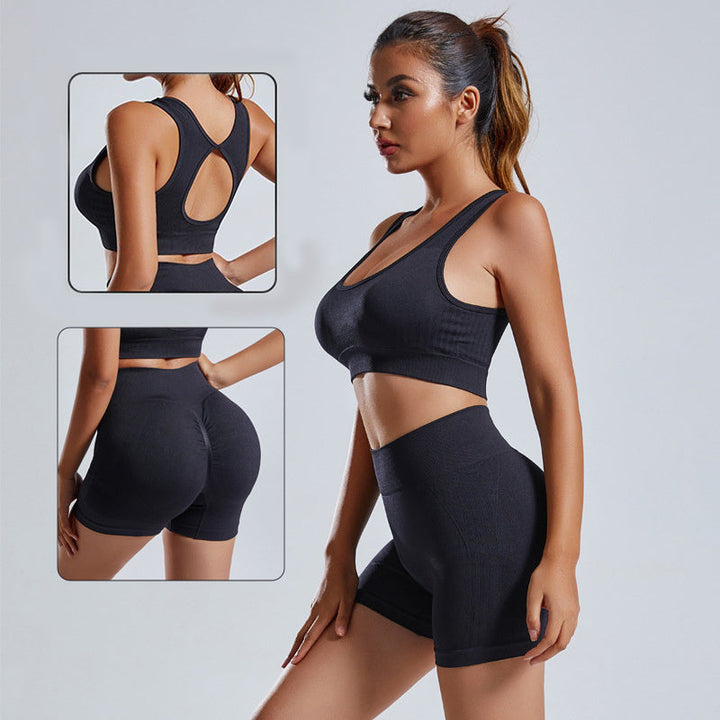 Women's Seamless Yoga Vest Shorts Workout Set High-Waist
