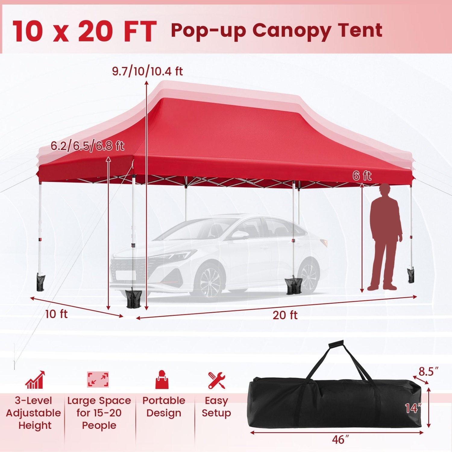 Pop Up Canopy Tent 10x20 FT with Carry Bag