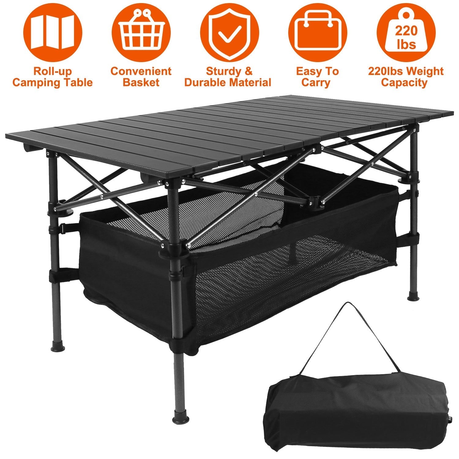 Portable Folding Aluminum Camping Table with Carrying Bag