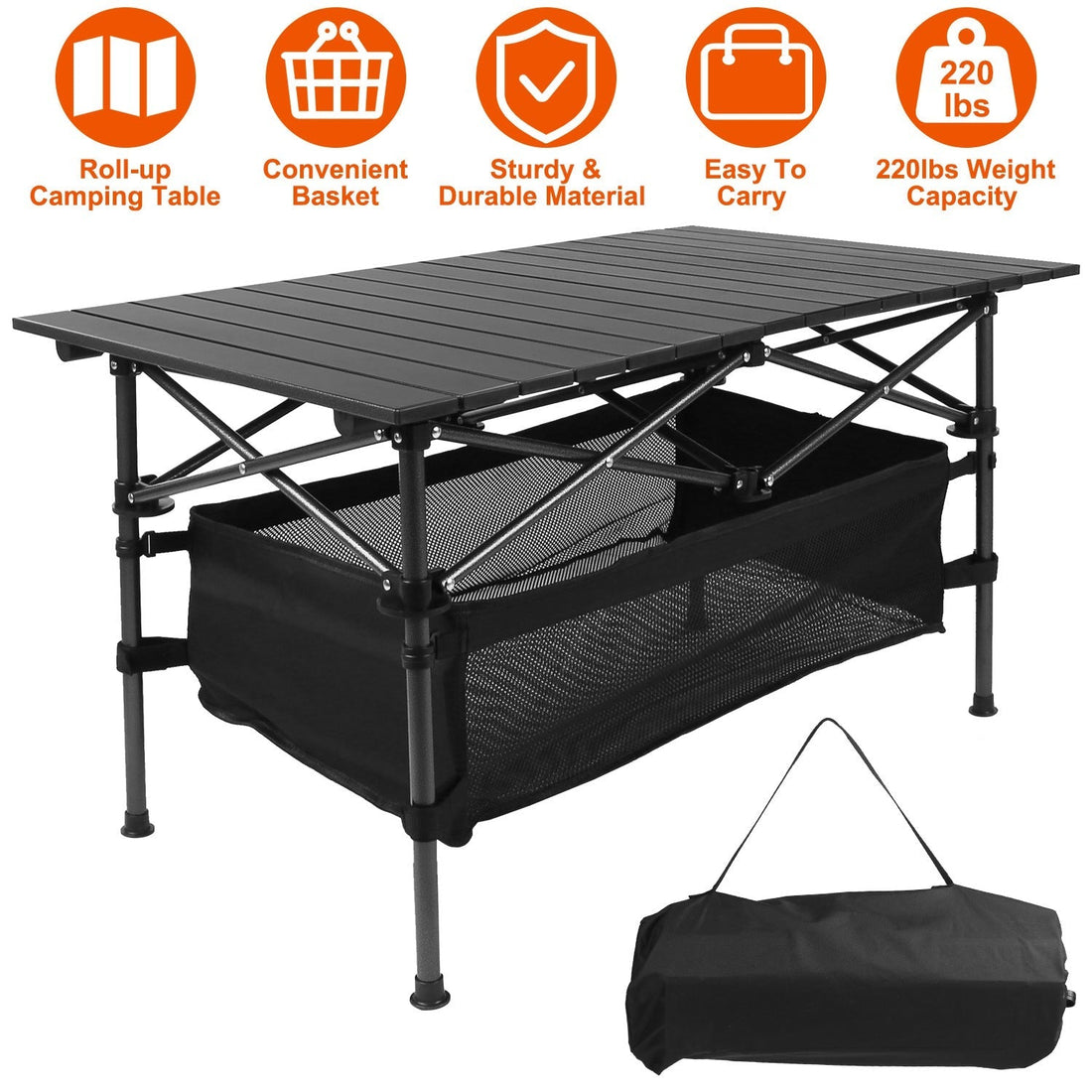 Portable Folding Aluminum Camping Table with Carrying Bag
