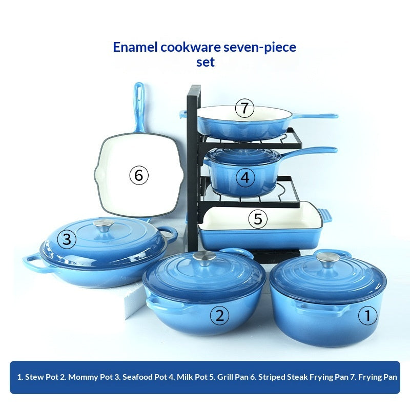 7-Piece Cast Iron Enamel Cookware Set