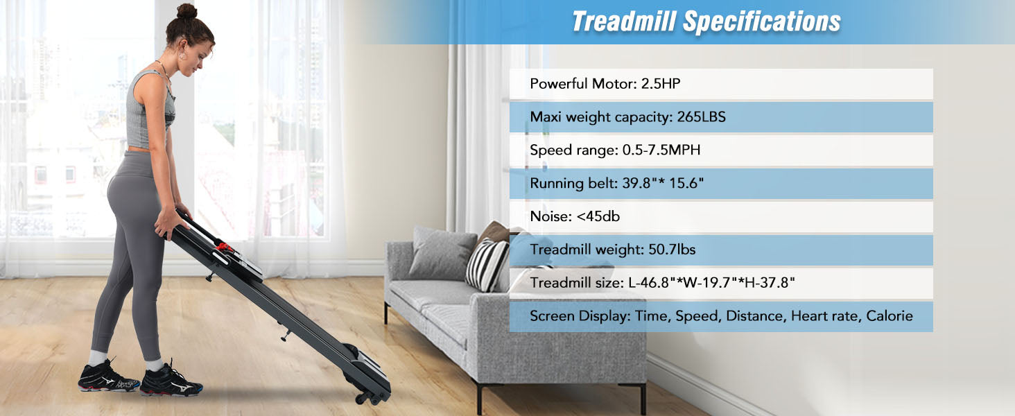 Folding Walking Pad Treadmill with Incline Bluetooth Speaker