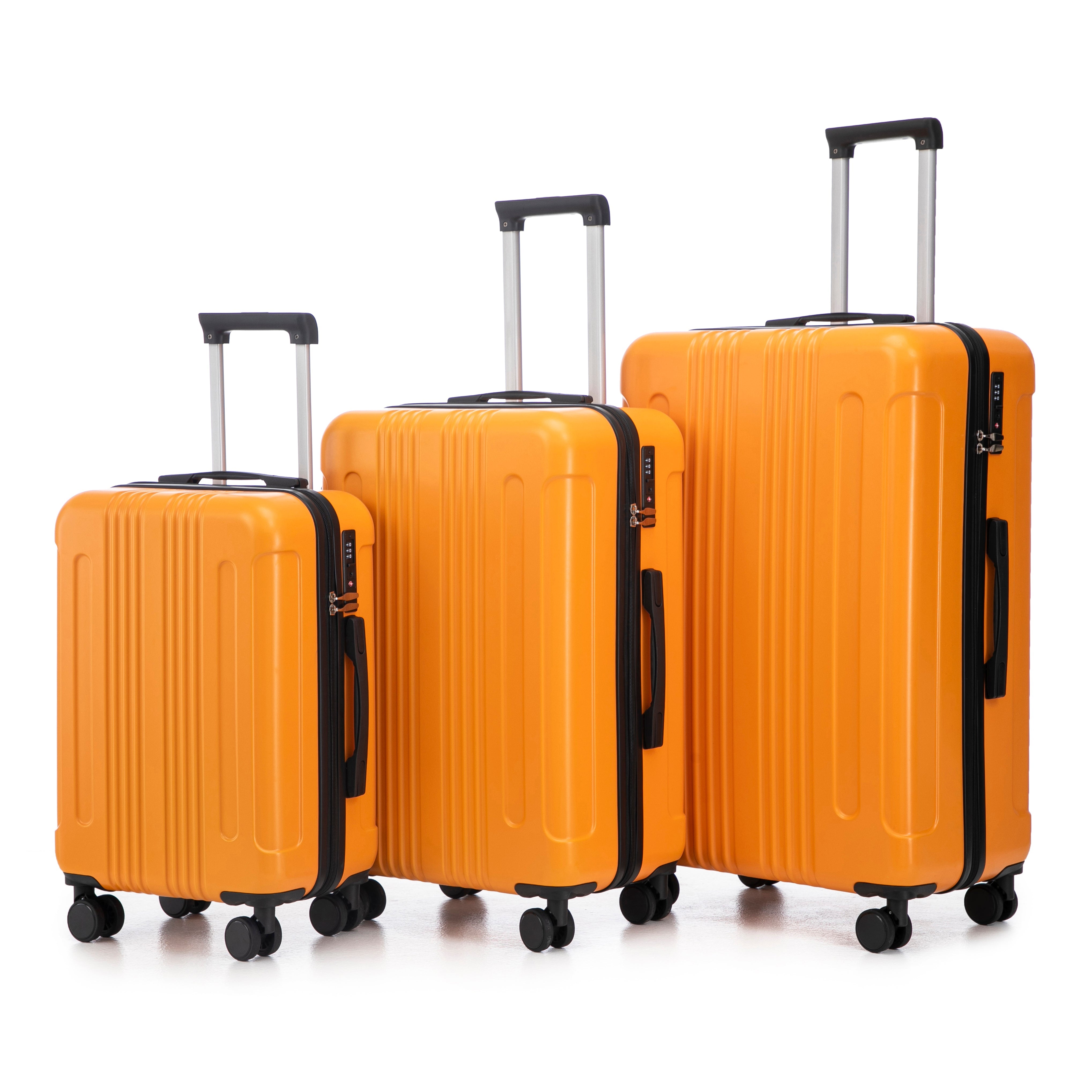 3 Piece Hard Case Luggage Set - Black & Orange