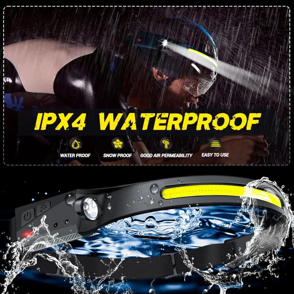 USB Rechargeable LED Headlamp Waterproof Motion Sensor Light