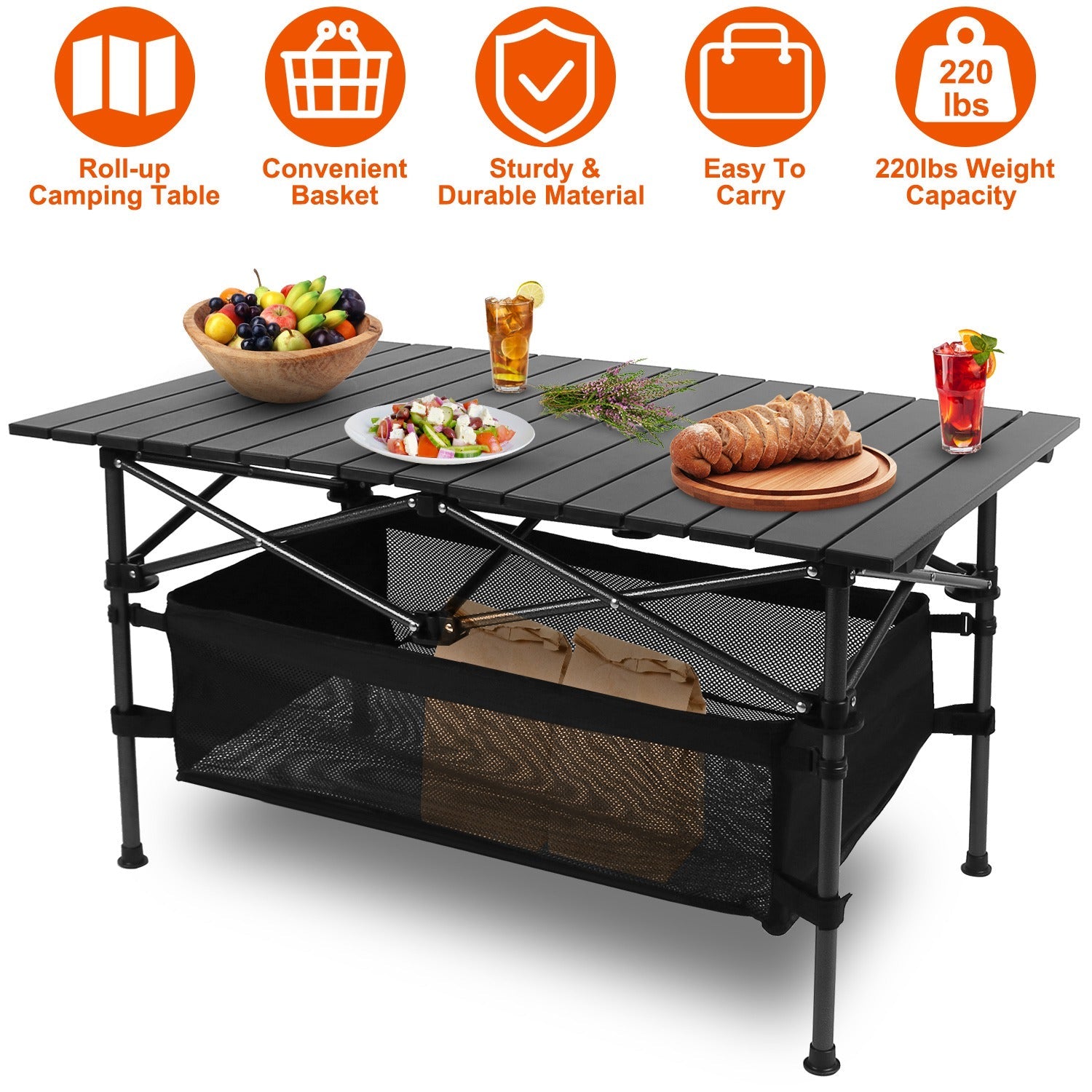 Portable Folding Aluminum Camping Table with Carrying Bag
