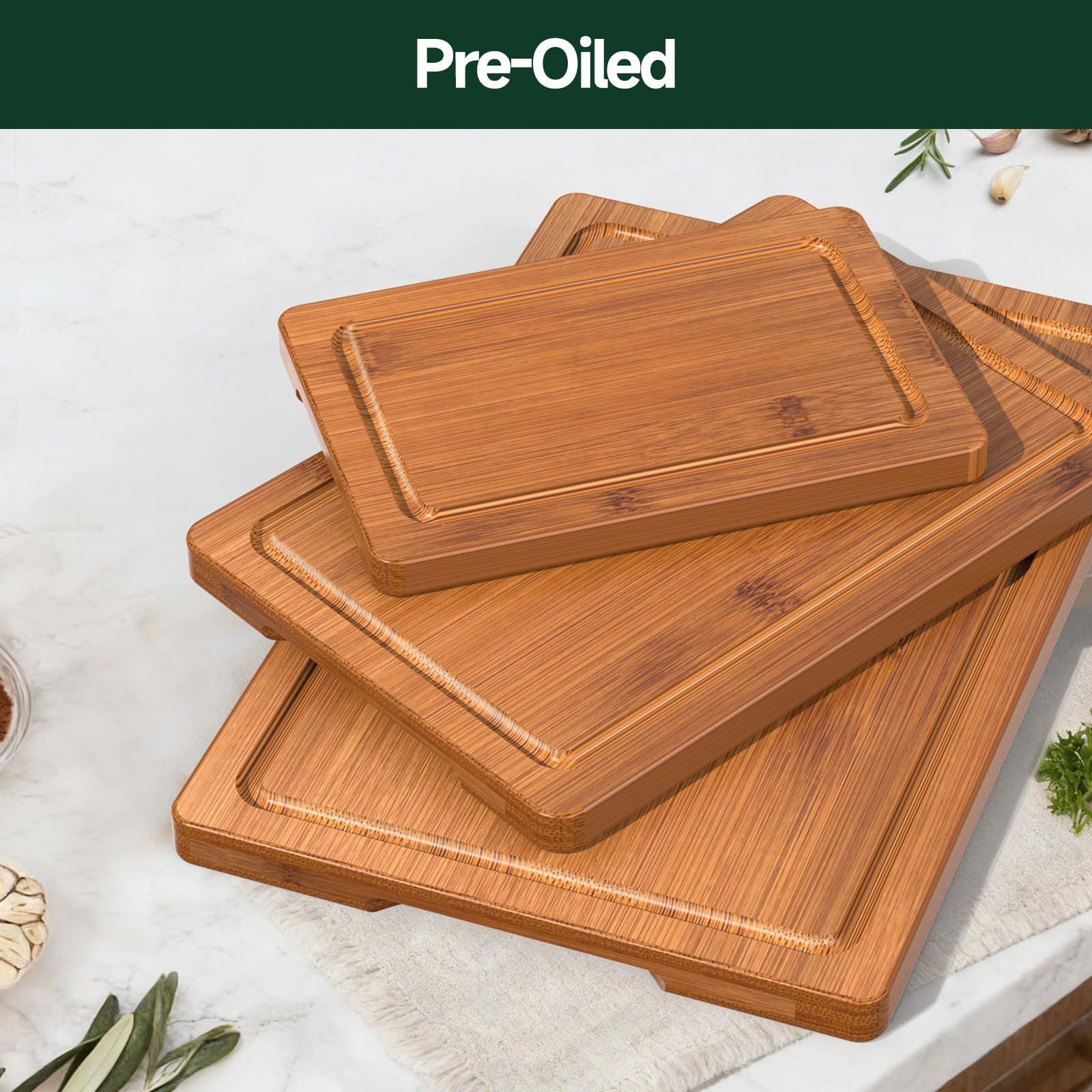 Kitchen Three-piece Bamboo Cutting Board Set