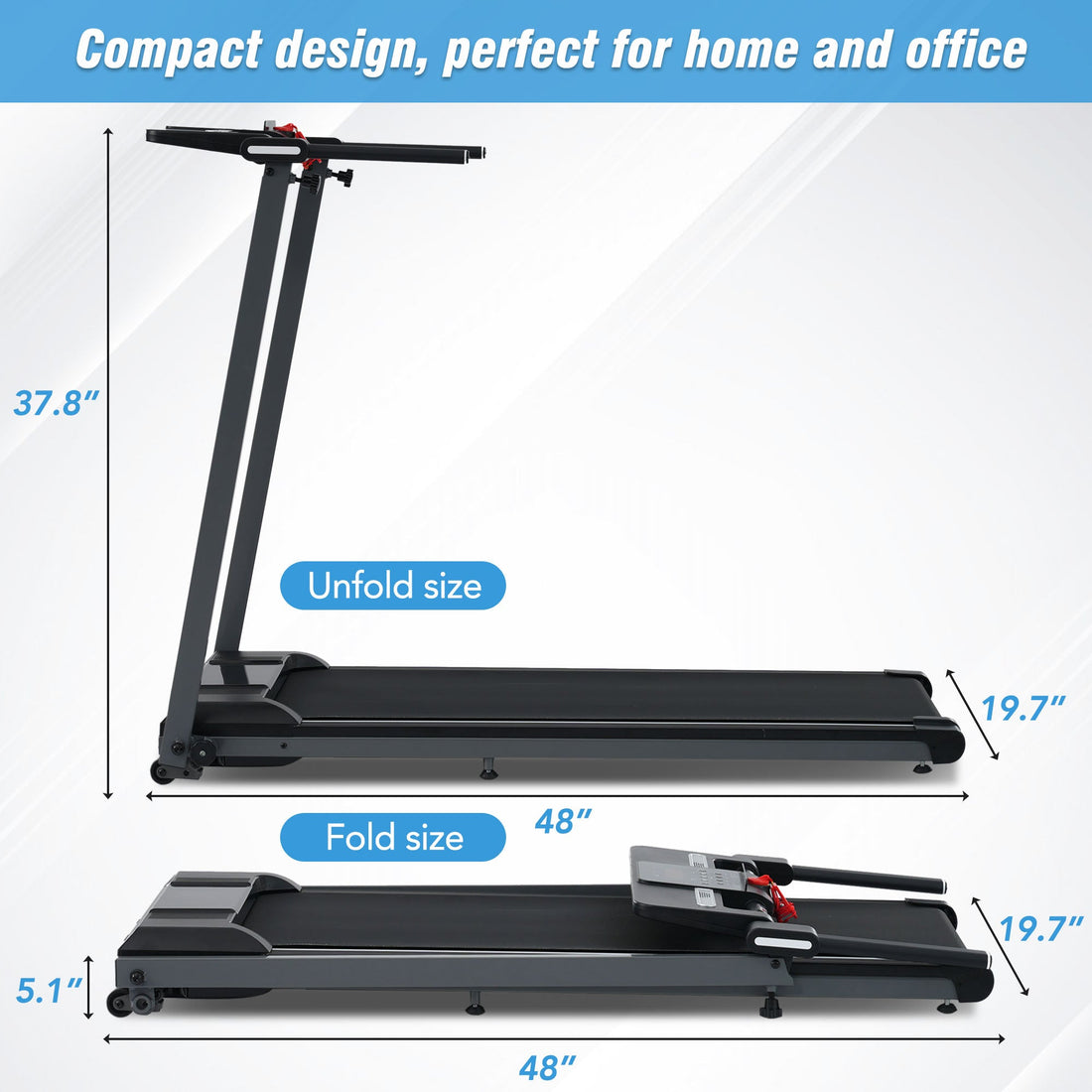 Folding Walking Pad Treadmill with Incline Bluetooth Speaker