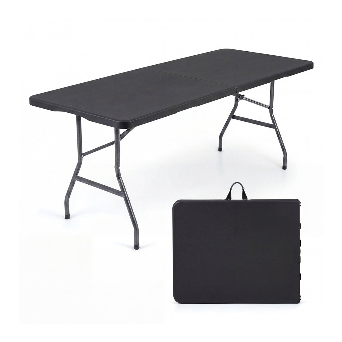 6 FT Fold-in-Half Camping Table with Rattan Texture