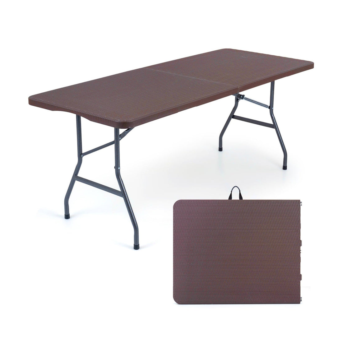 6 FT Fold-in-Half Camping Table with Rattan Texture