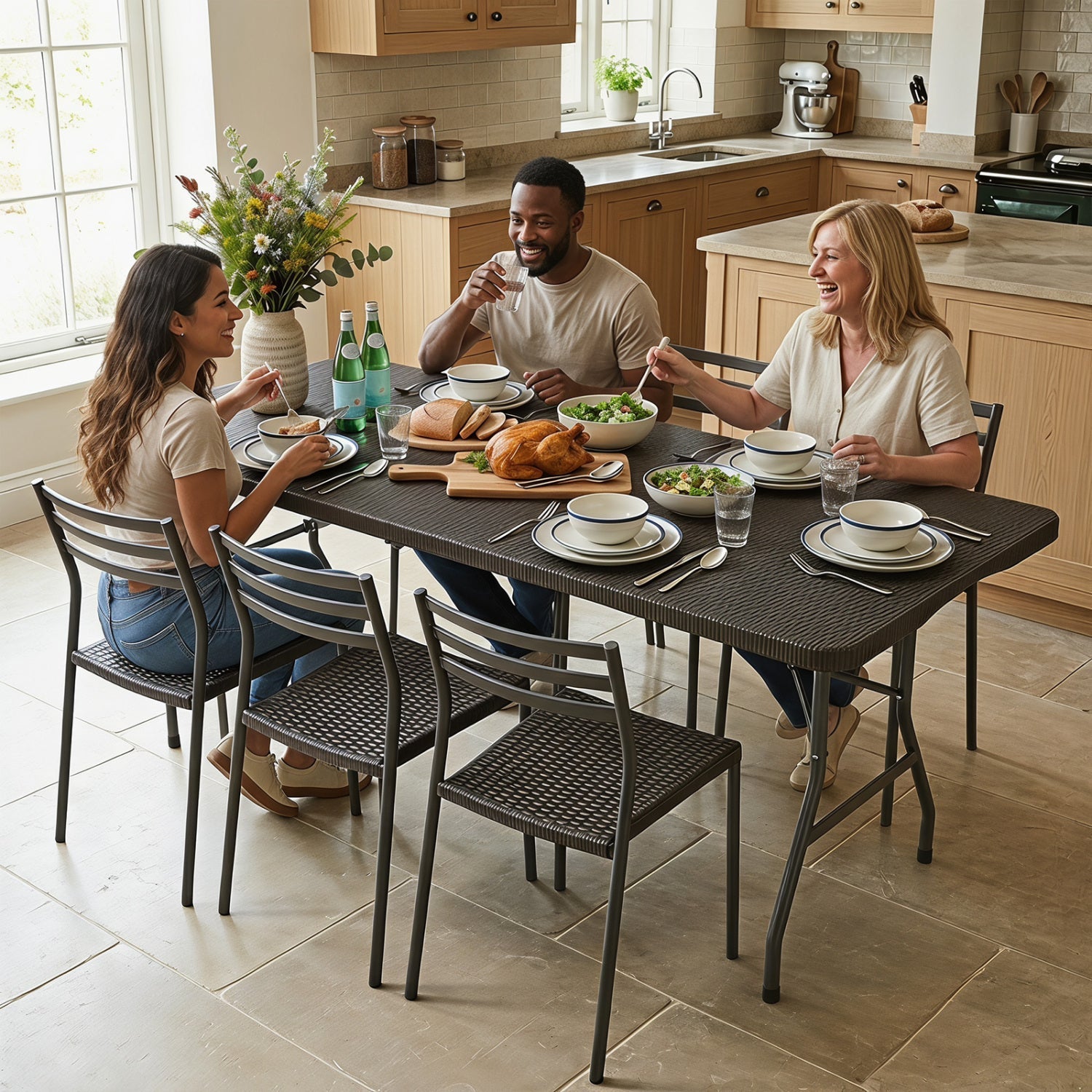 6 FT Fold-in-Half Camping Table with Rattan Texture