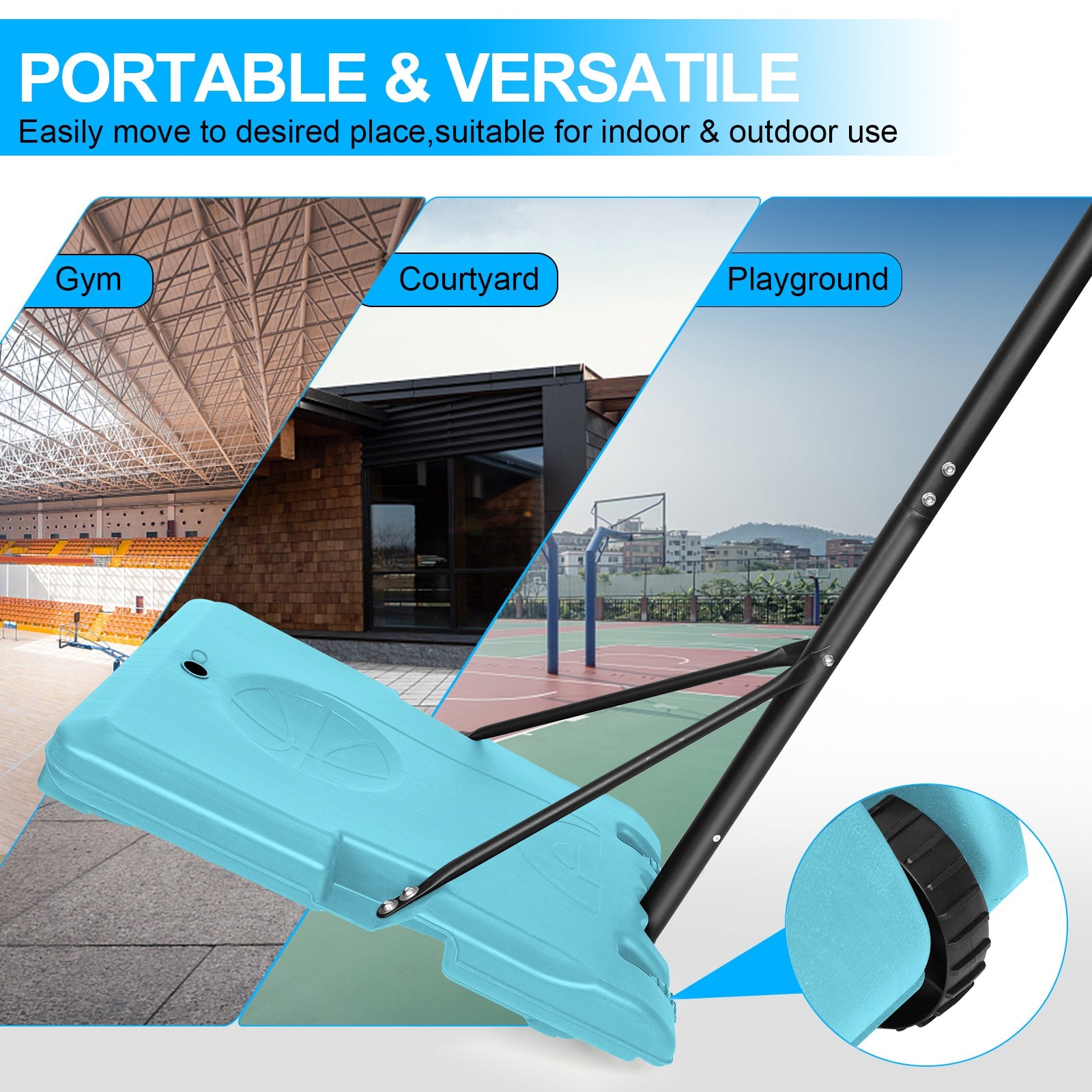 Portable Adjustable Basketball Goal System with Stable Wheels