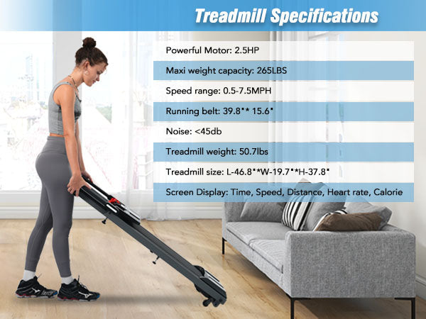 Folding Walking Pad Treadmill with Incline Bluetooth Speaker