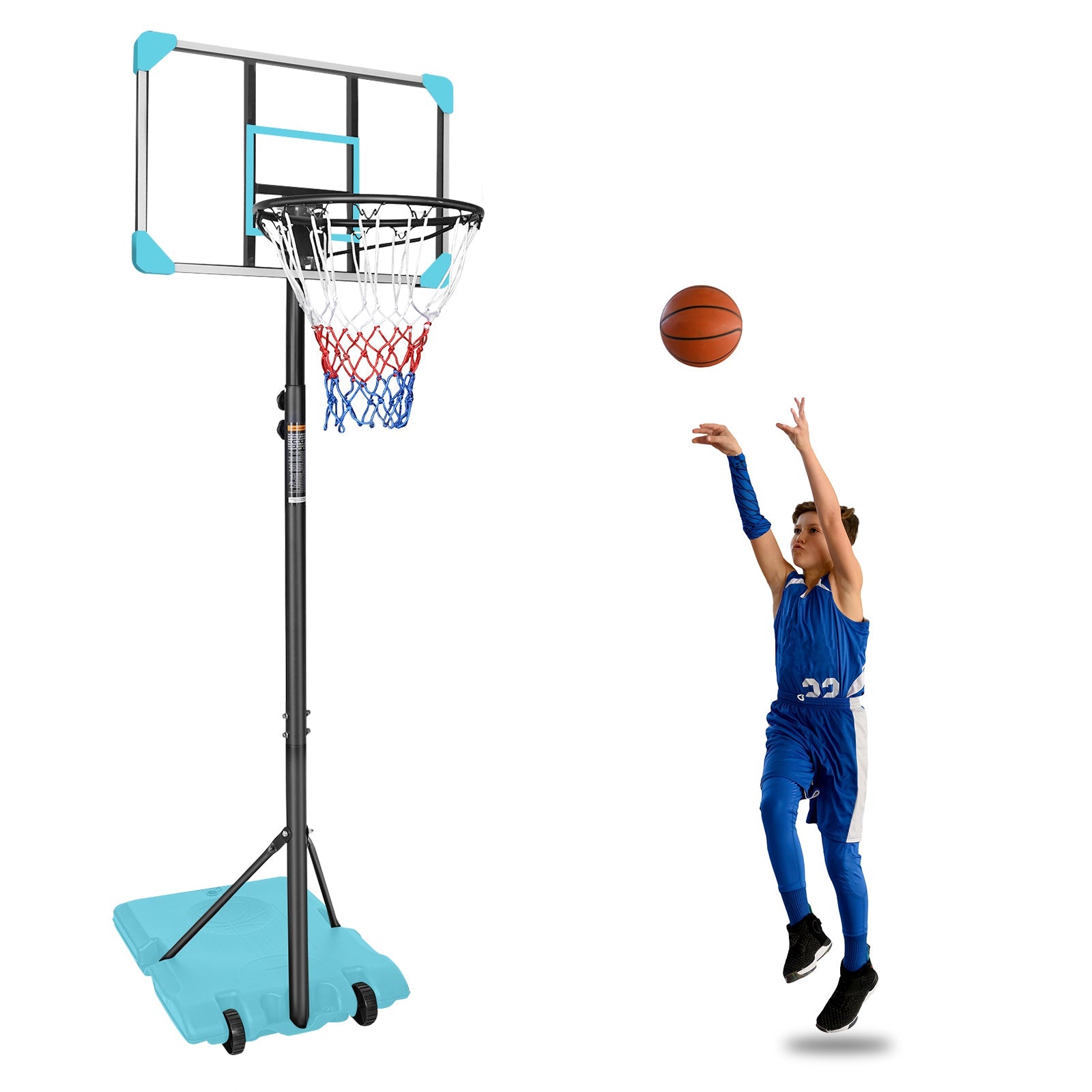 Portable Adjustable Basketball Goal System with Stable Wheels