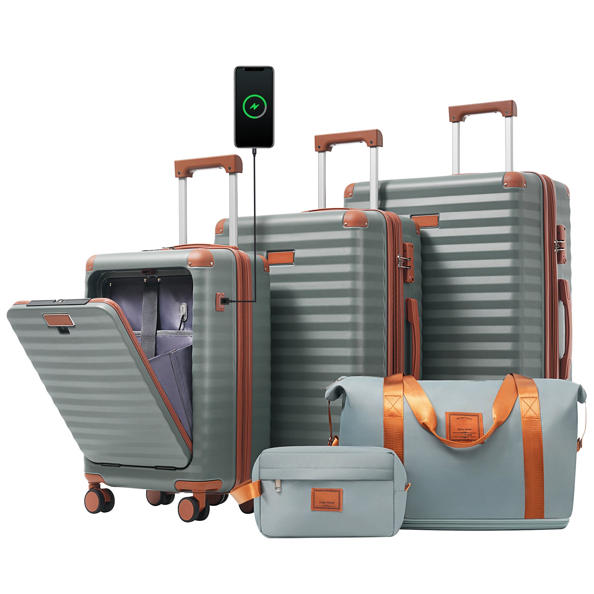Luggage Set - 5 Piece Hardside Expandable Carry-On