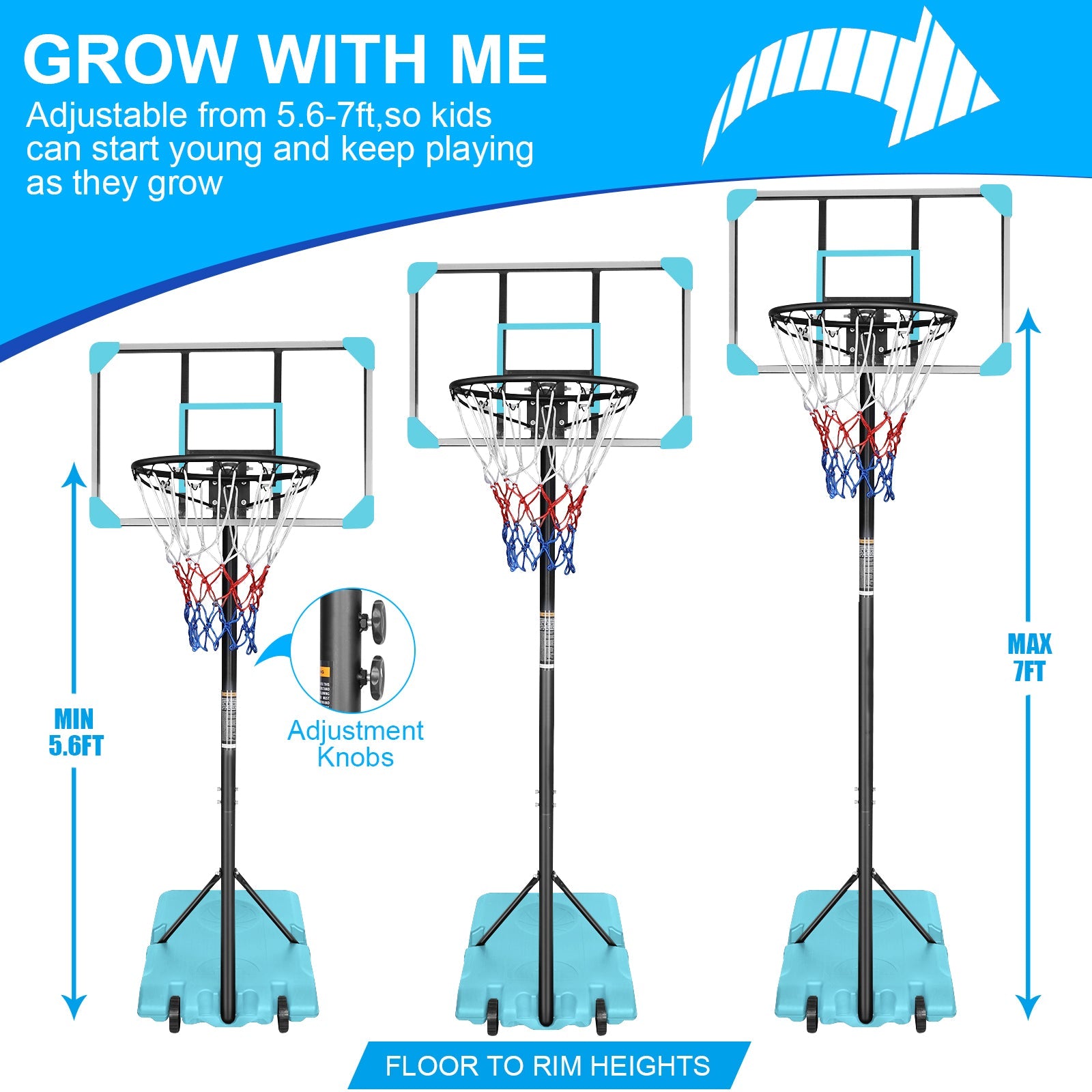 Portable Adjustable Basketball Goal System with Stable Wheels