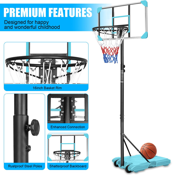 Portable Adjustable Basketball Goal System with Stable Wheels