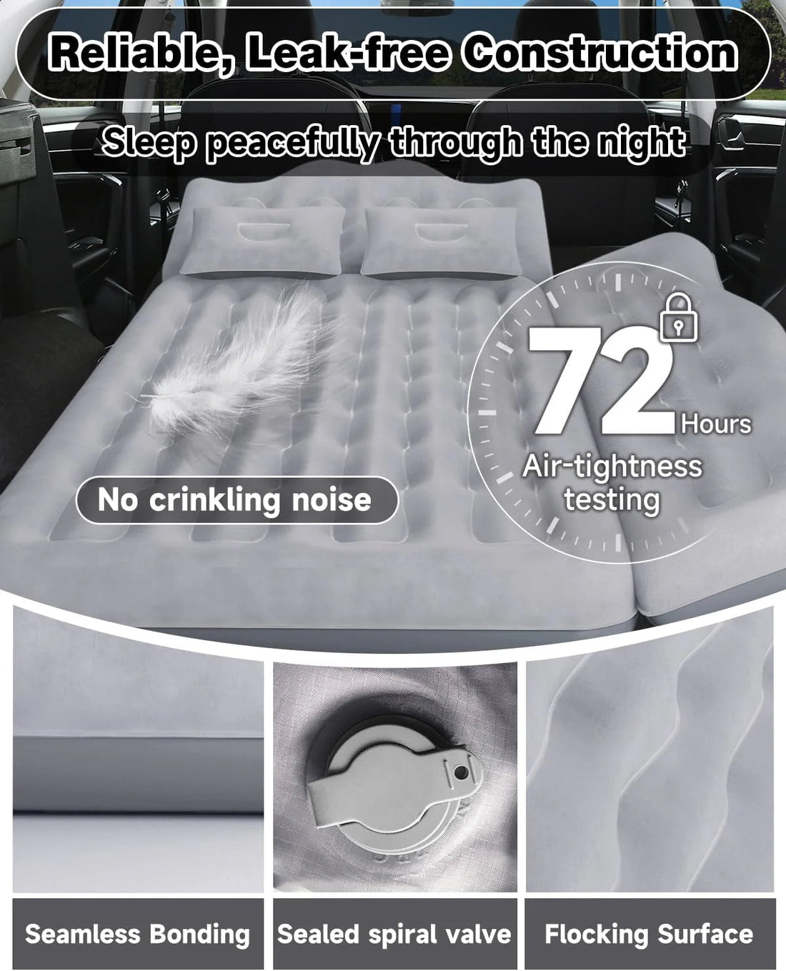 Umbrauto 29.53in/75cm Wide Car Air Mattress – Inflatable SUV, Truck & Van Back Seat Camping Bed with Pump & Pillows, Gray