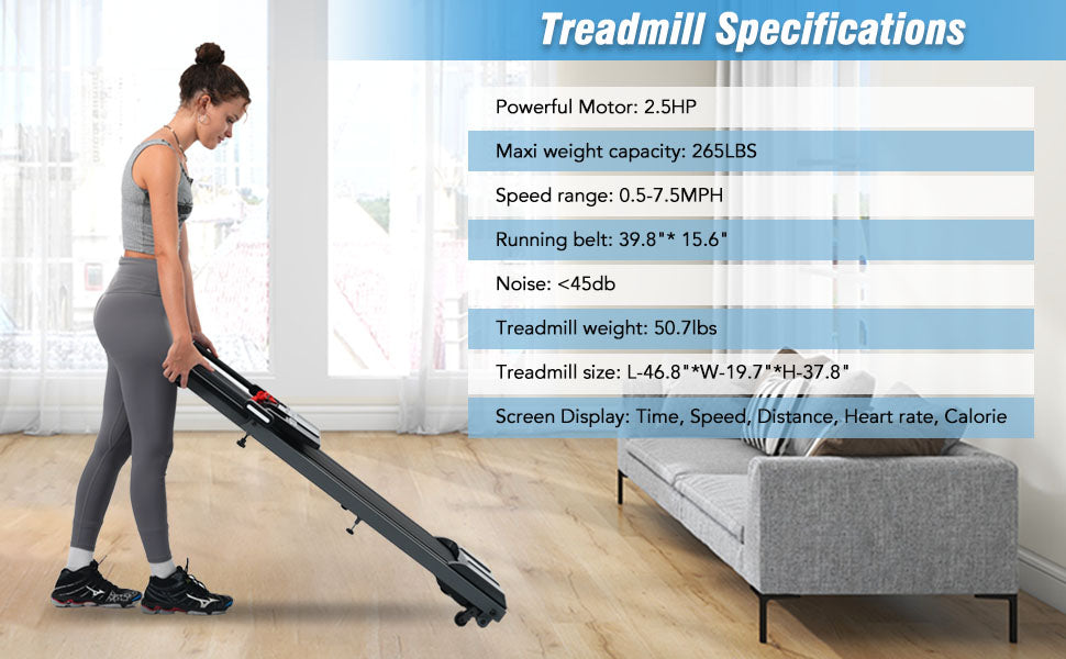 Folding Walking Pad Treadmill with Incline Bluetooth Speaker