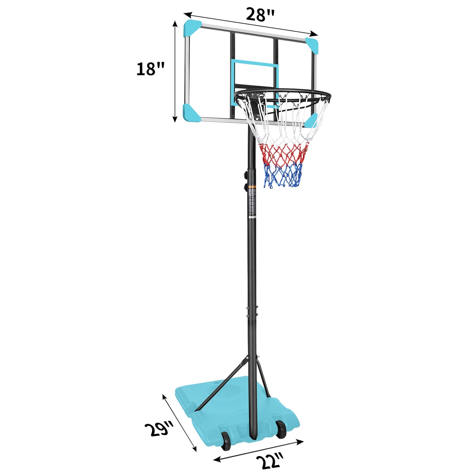 Portable Adjustable Basketball Goal System with Stable Wheels