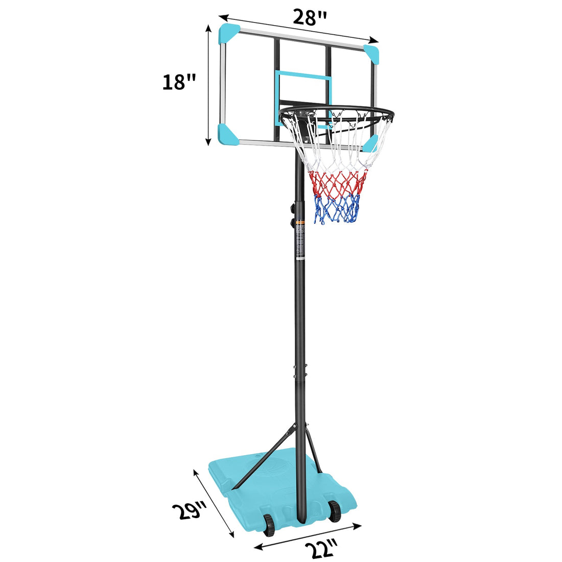 Portable Adjustable Basketball Goal System with Stable Wheels