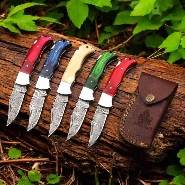 Handmade Backtrail Damascus Lockback Set with Different Handle Options