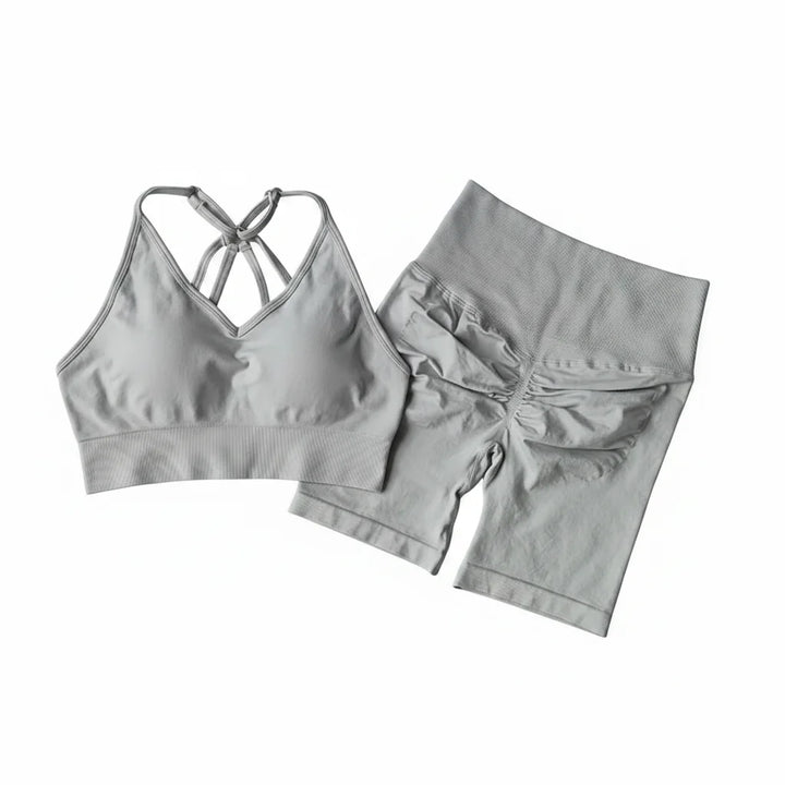 Women’s V-Back Sports Bra Set with High-Waist Shorts