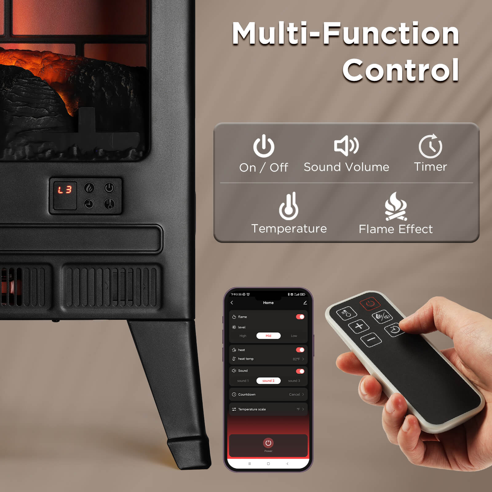 Suburbs TS25 Smart Electric Fireplace Stove Heater, WiFi Enabled