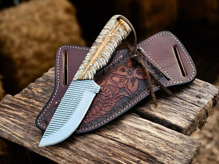 Best Ranch Cowboy Knife – 4" Rasp Steel Blade with Cross-draw Sheath