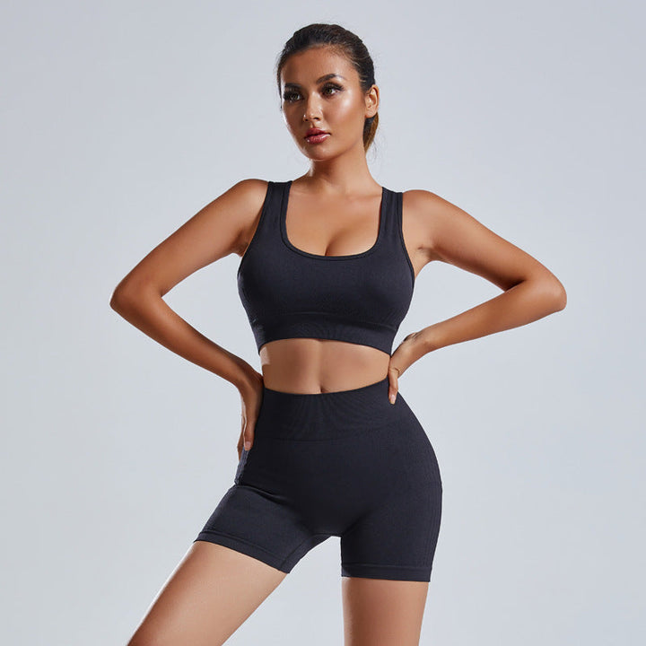 Women's Seamless Yoga Vest Shorts Workout Set High-Waist