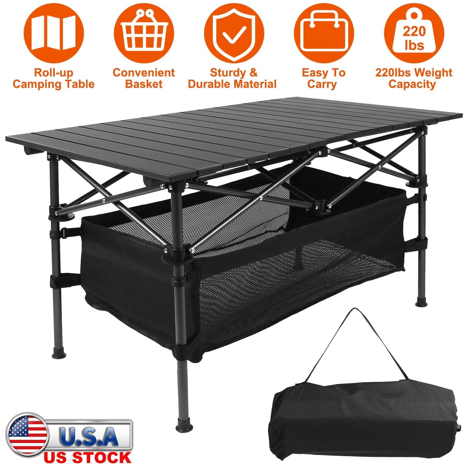 Portable Folding Aluminum Camping Table with Carrying Bag