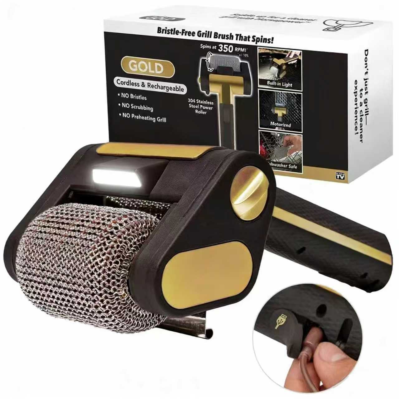 New Stainless Steel Roller With LED Lights For Removing Burnt Food Brushless Barbecue Grill
