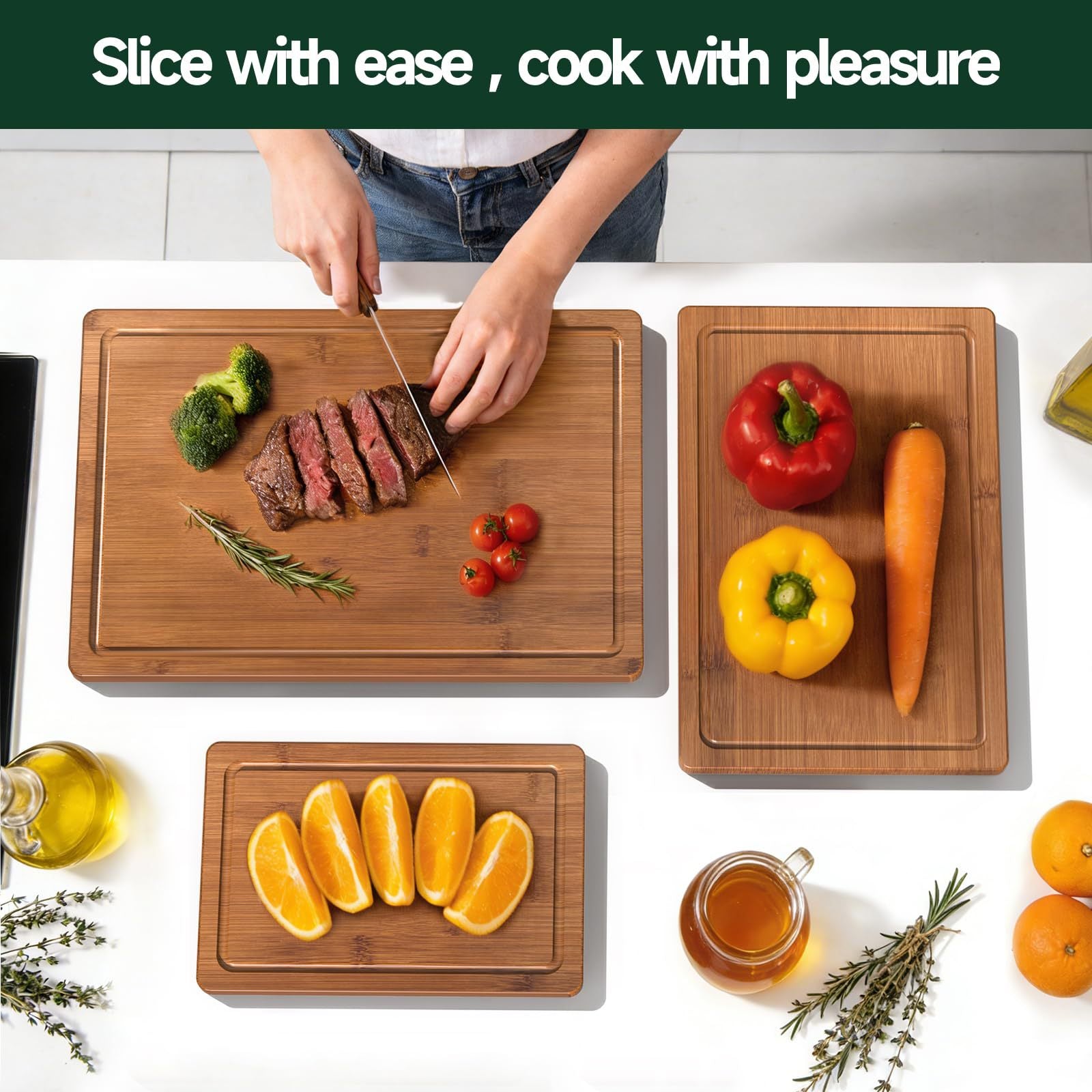 Kitchen Three-piece Bamboo Cutting Board Set