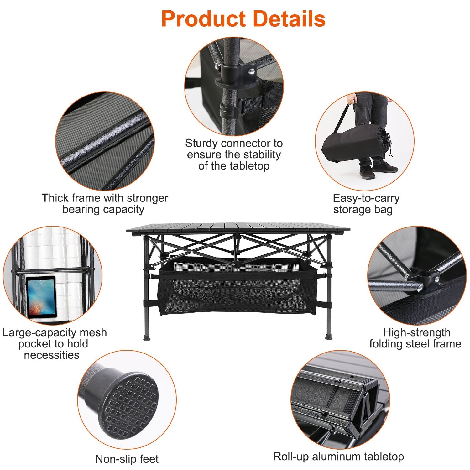 Portable Folding Aluminum Camping Table with Carrying Bag