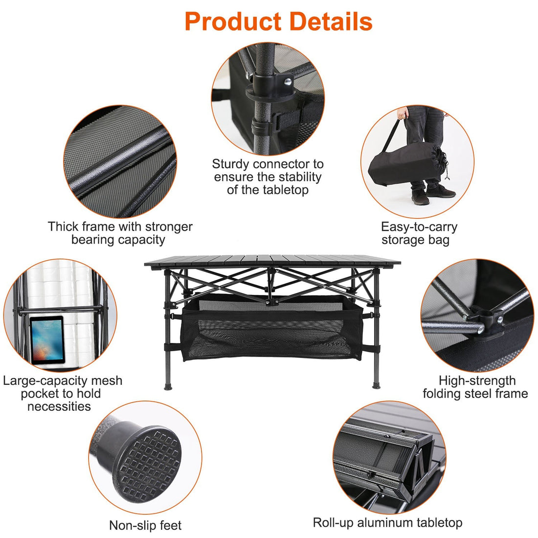 Portable Folding Aluminum Camping Table with Carrying Bag