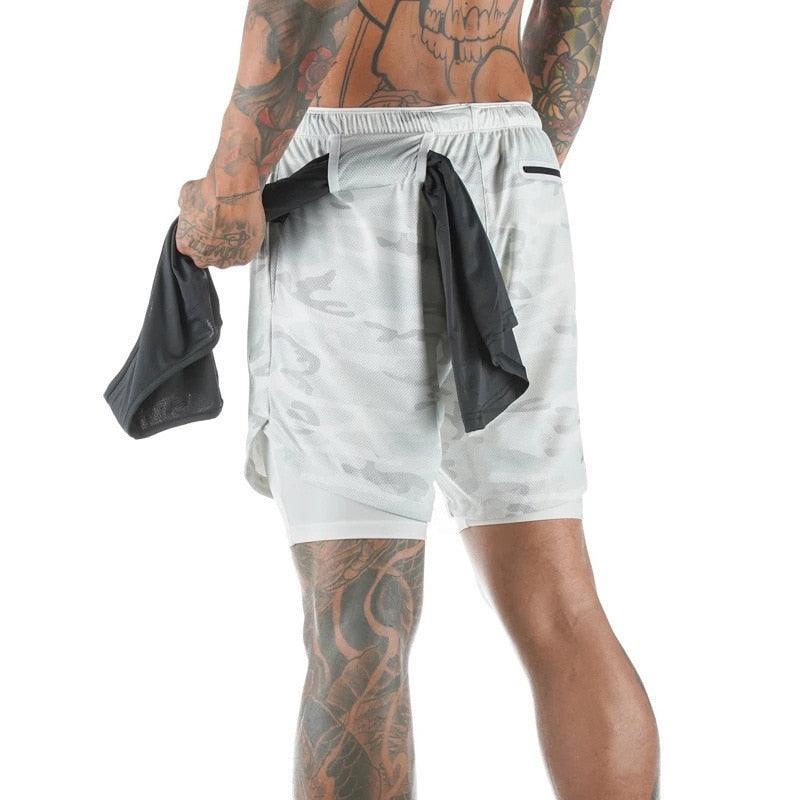 Men's Camo 2-in-1 Quick Dry Running Gym Shorts