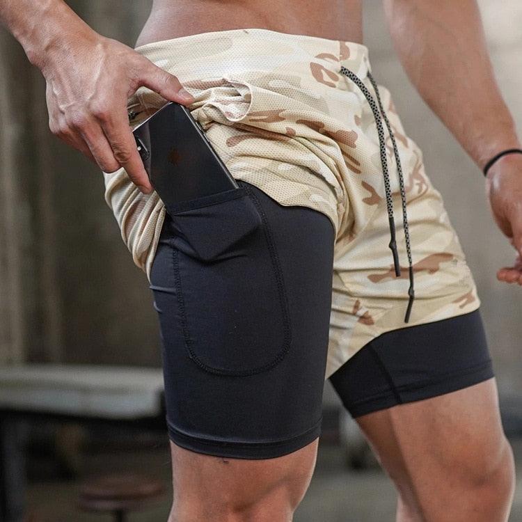 Men's Camo 2-in-1 Quick Dry Running Gym Shorts