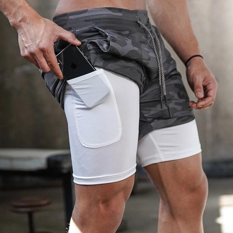 Men's Camo 2-in-1 Quick Dry Running Gym Shorts