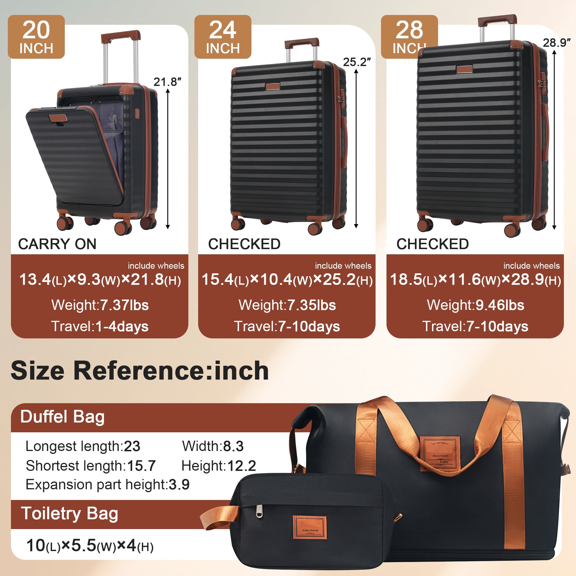 Luggage Set - 5 Piece Hardside Expandable Carry-On