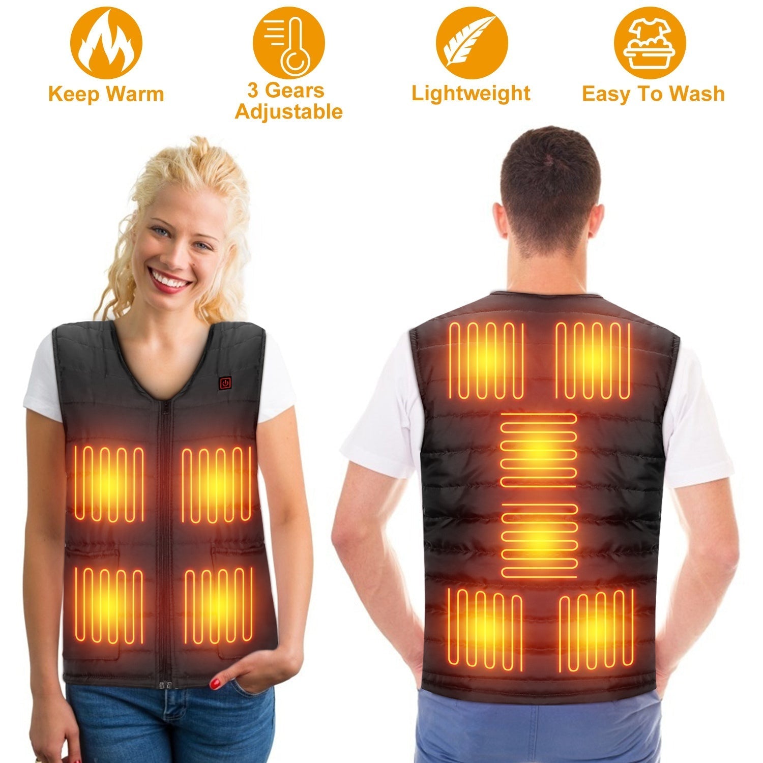 Heat Jacket Vest 3 Heating Gear Adjustable USB Heated Vest Warm Heat Coat Vest with 10 Heating Pads For Men Women Winter Outdoor Activity