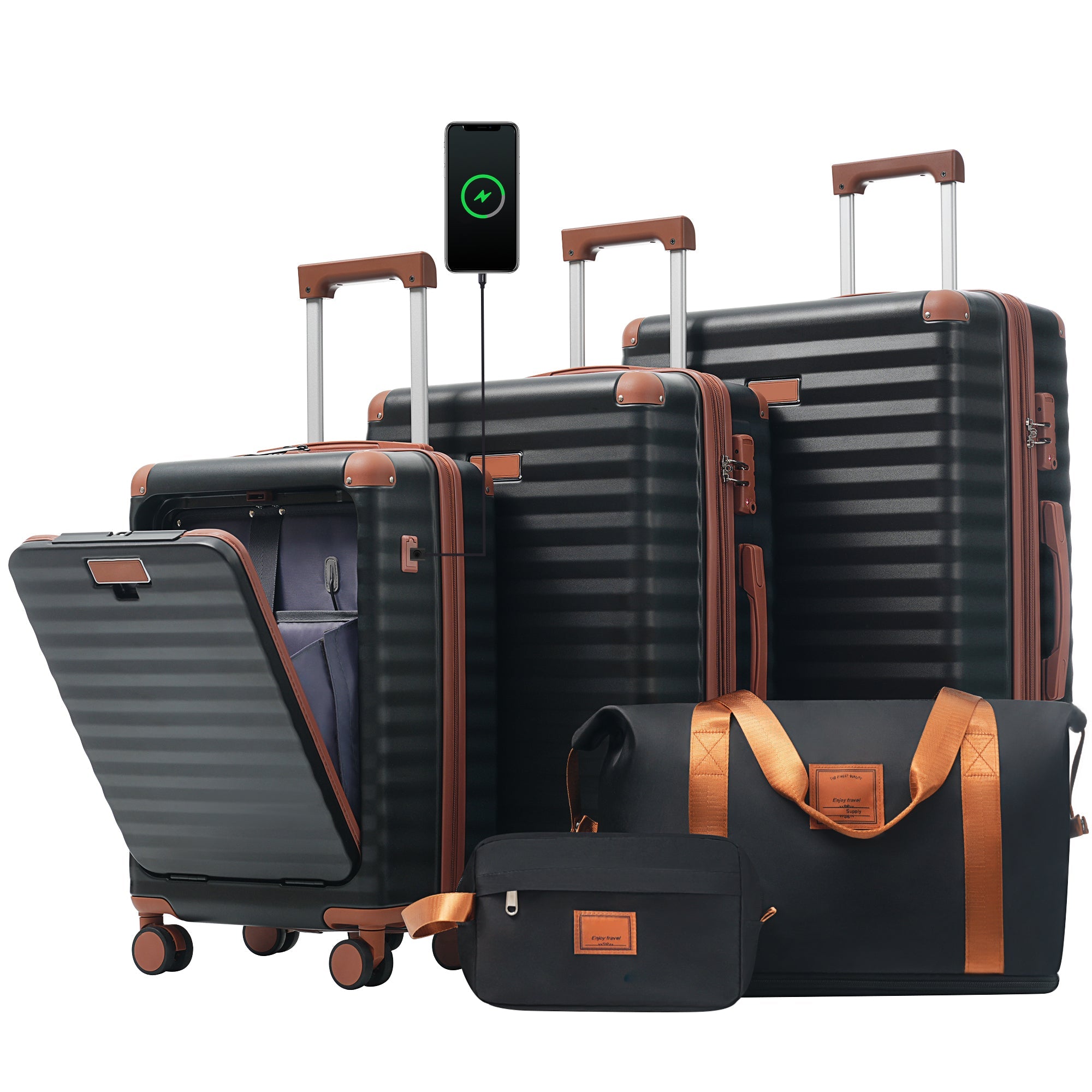 Luggage Set - 5 Piece Hardside Expandable Carry-On