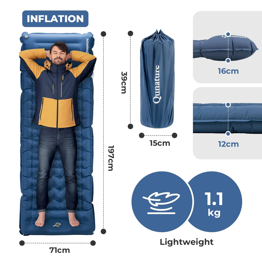 Ultra-Light Inflatable Sleeping Pad with Built-In Pillow