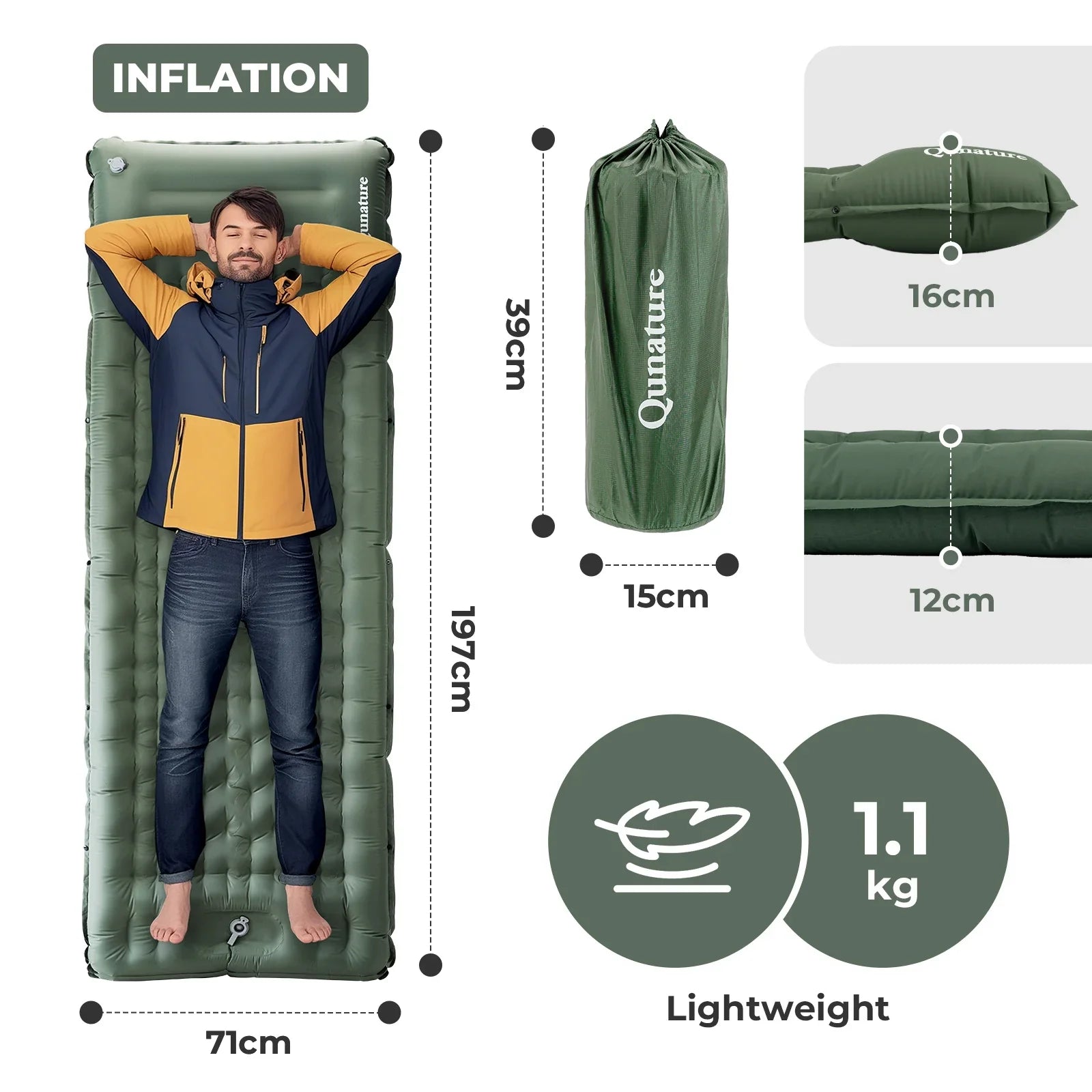 Ultra-Light Inflatable Sleeping Pad with Built-In Pillow