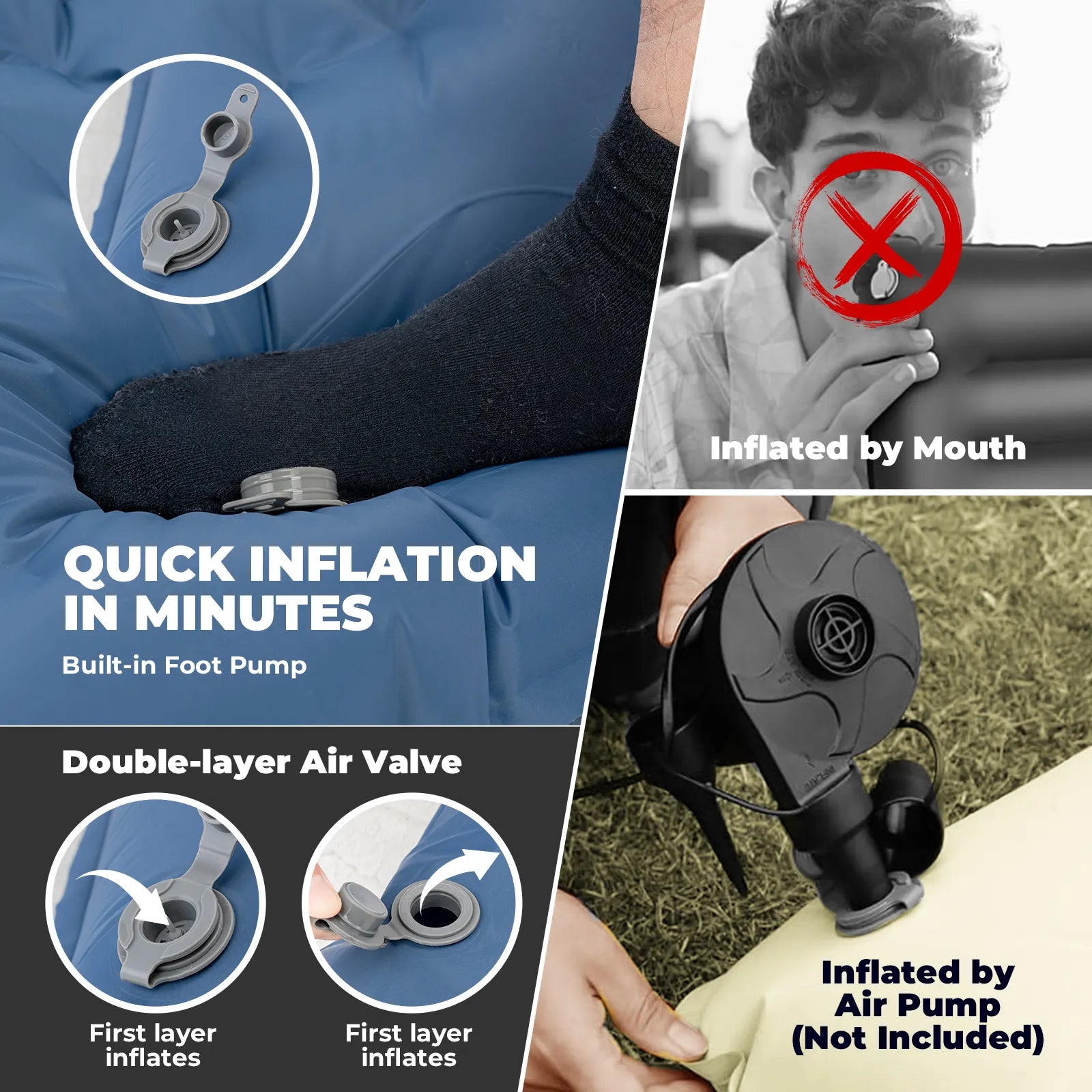 Ultra-Light Inflatable Sleeping Pad with Built-In Pillow