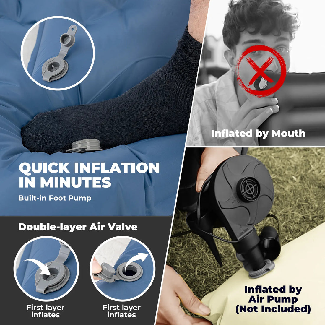 Ultra-Light Inflatable Sleeping Pad with Built-In Pillow
