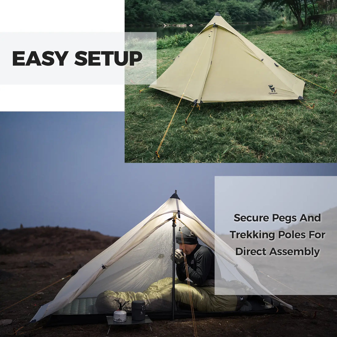 Ultralight 1-Person Poleless Tent Rainproof Easy Setup