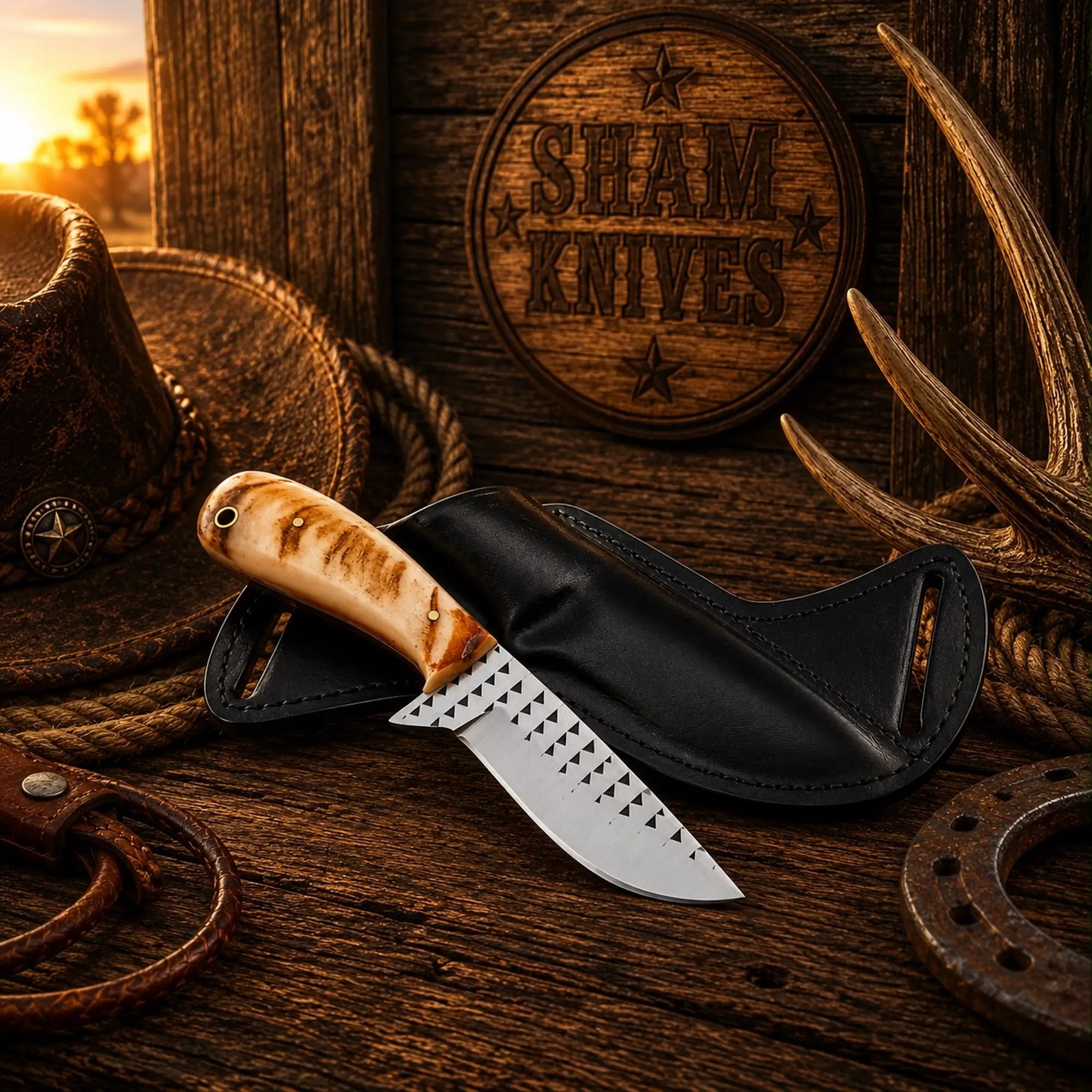 Western Field Dressing Knife – 4″ Rasp Steel & Cross-Draw Sheath